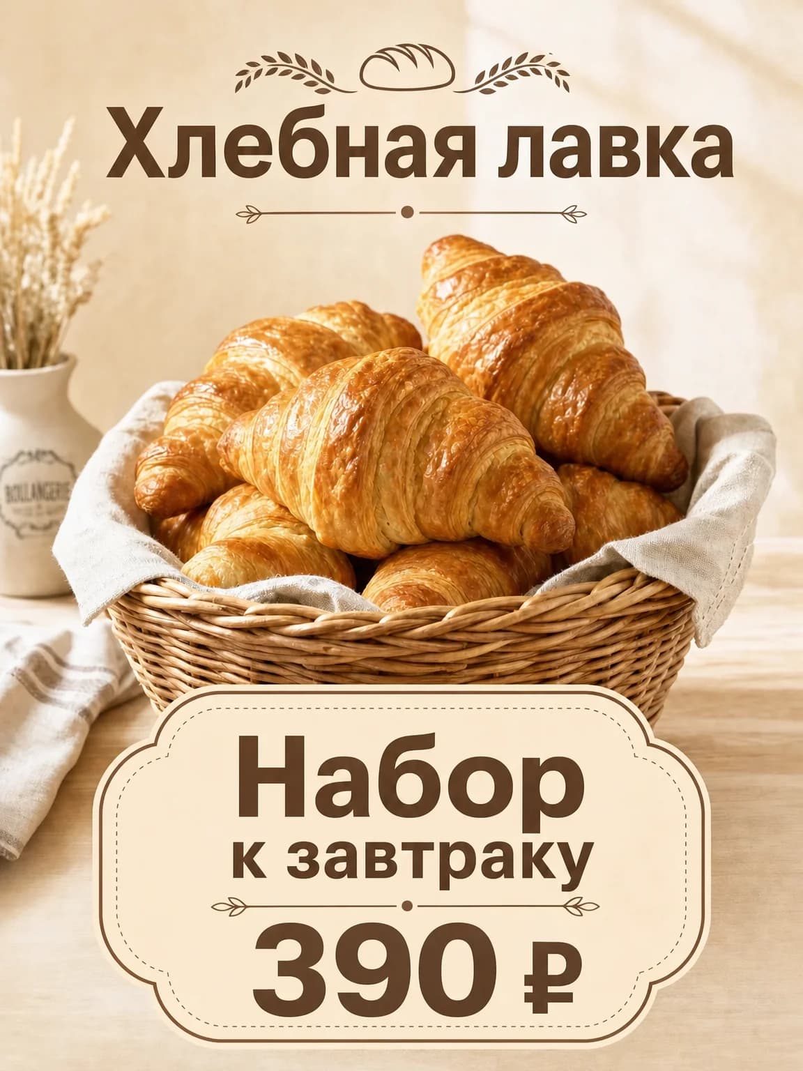 После: баннер пекарни с новой ценой 390 рублей, фон и выпечка без изменений