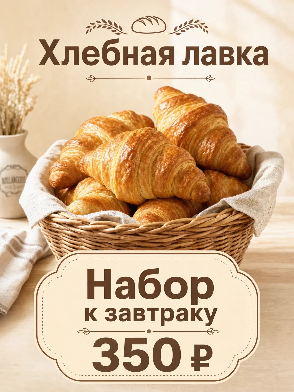 До: рекламный баннер пекарни с ценой 350 рублей за набор