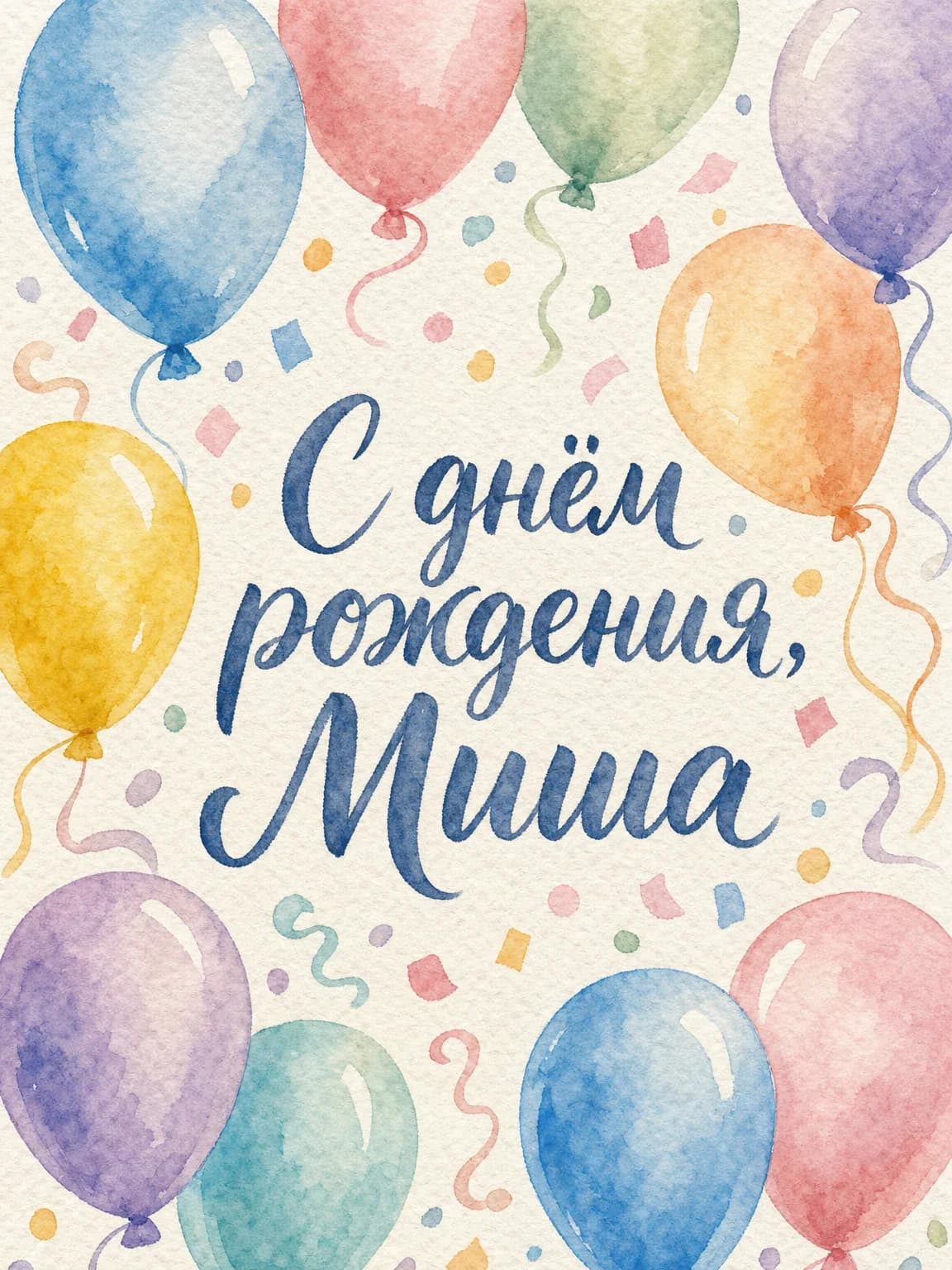 До: открытка с рукописной надписью «С днём рождения, Миша»