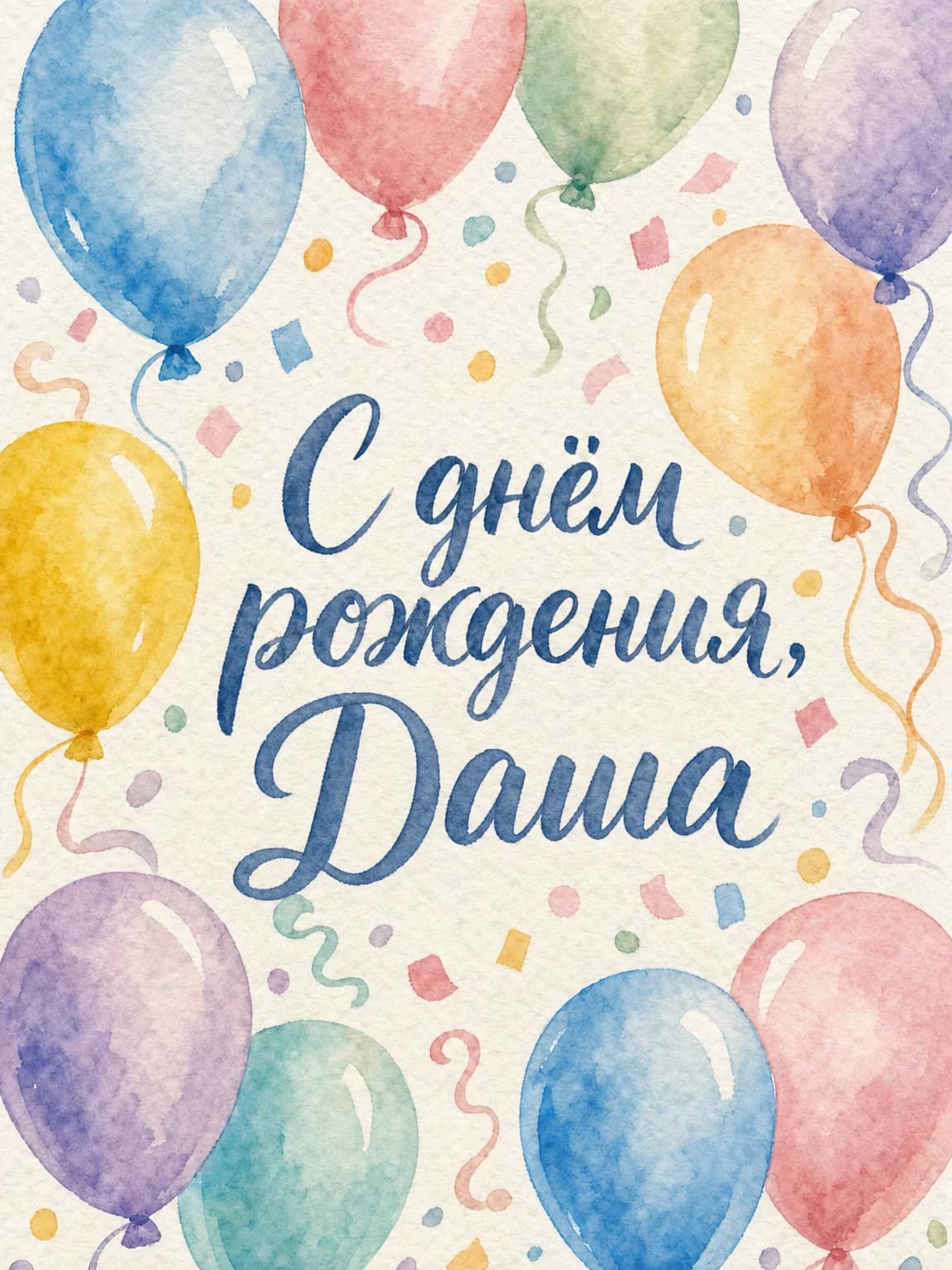 После: та же открытка с надписью «С днём рождения, Даша» тем же рукописным шрифтом