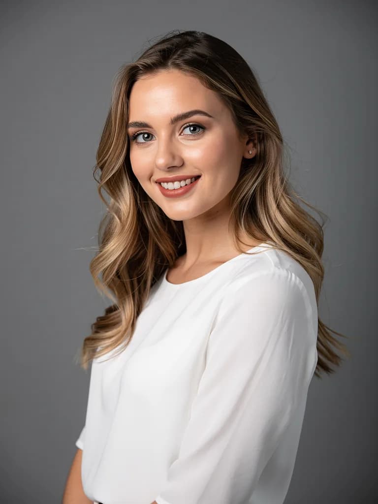 After: a studio AI photoshoot from the photo — a portrait on a grey background with soft light