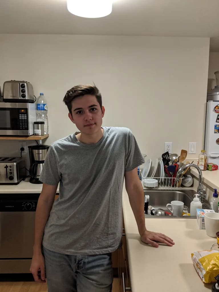 Before: a man in a kitchen, an ordinary phone photo