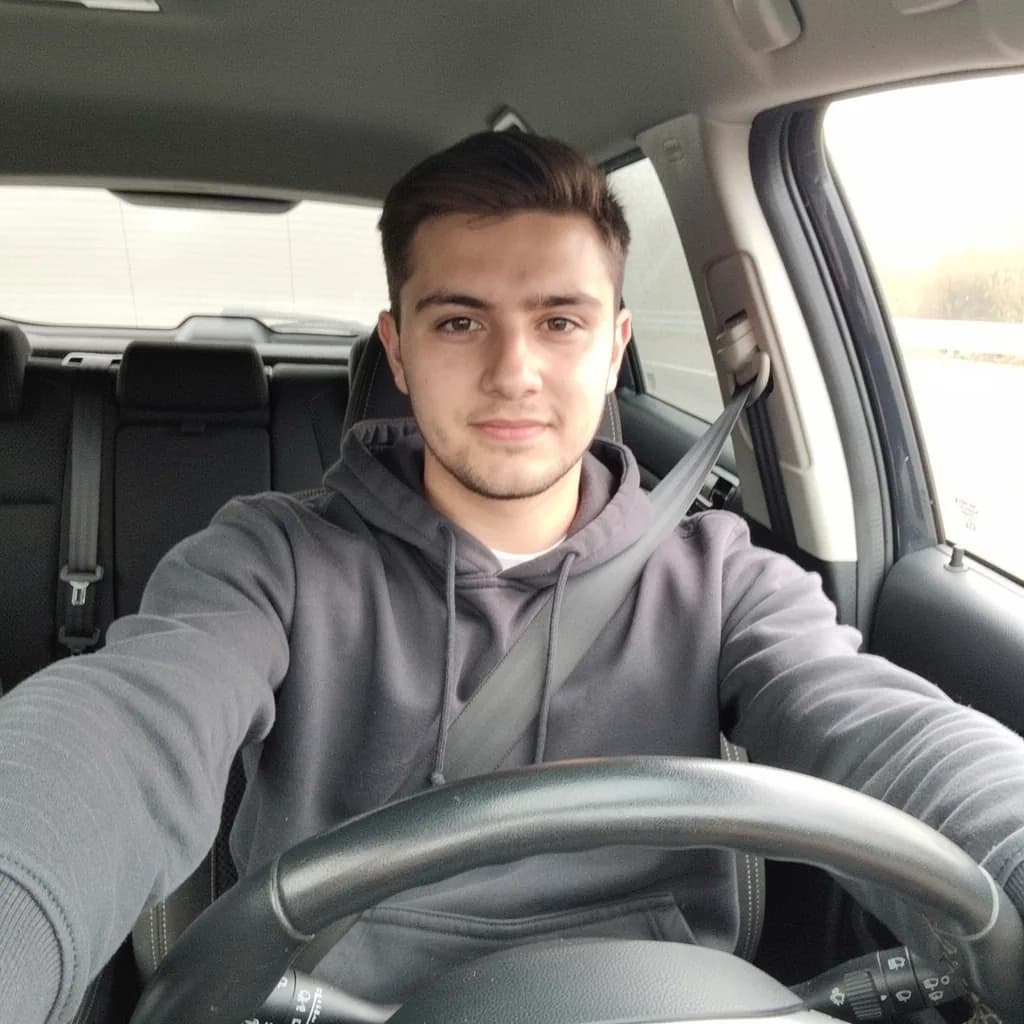 Before: a selfie in a car that became a business portrait