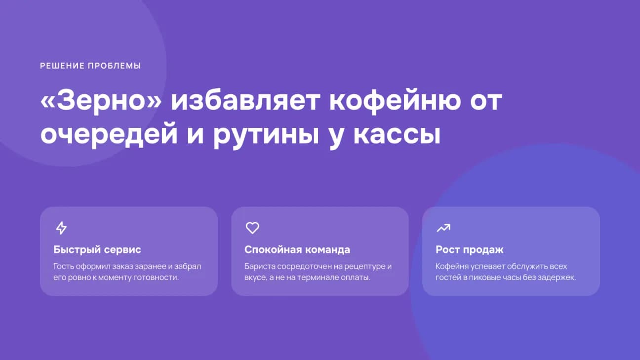 Решение: три преимущества — быстрый сервис, спокойная команда, рост продаж