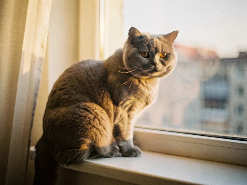 Before: a blurry, noisy photo of a cat taken on an old phone